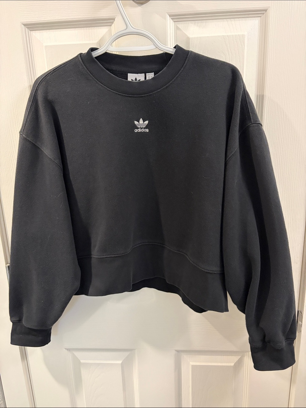adidas Black Cropped Crew Sweatshirt with Small Trefoil
